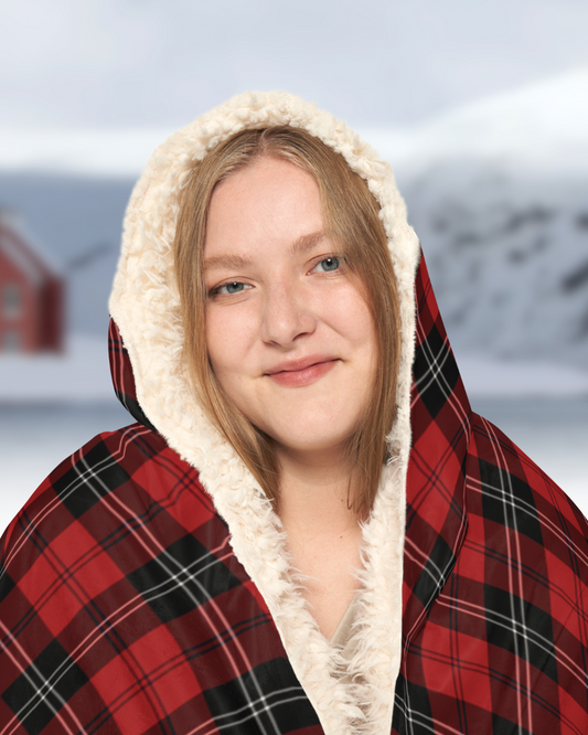 Ramsay Red Modern Tartan  | Cosy Hooded Tartan Blanket