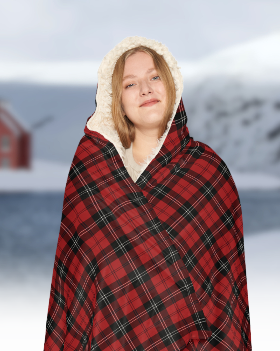 Ramsay Red Modern Tartan  | Cosy Hooded Tartan Blanket